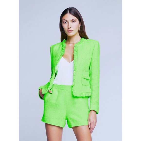 NEW L'AGENCE Angelina lime green Tweed Blazer - Picture 1 of 11